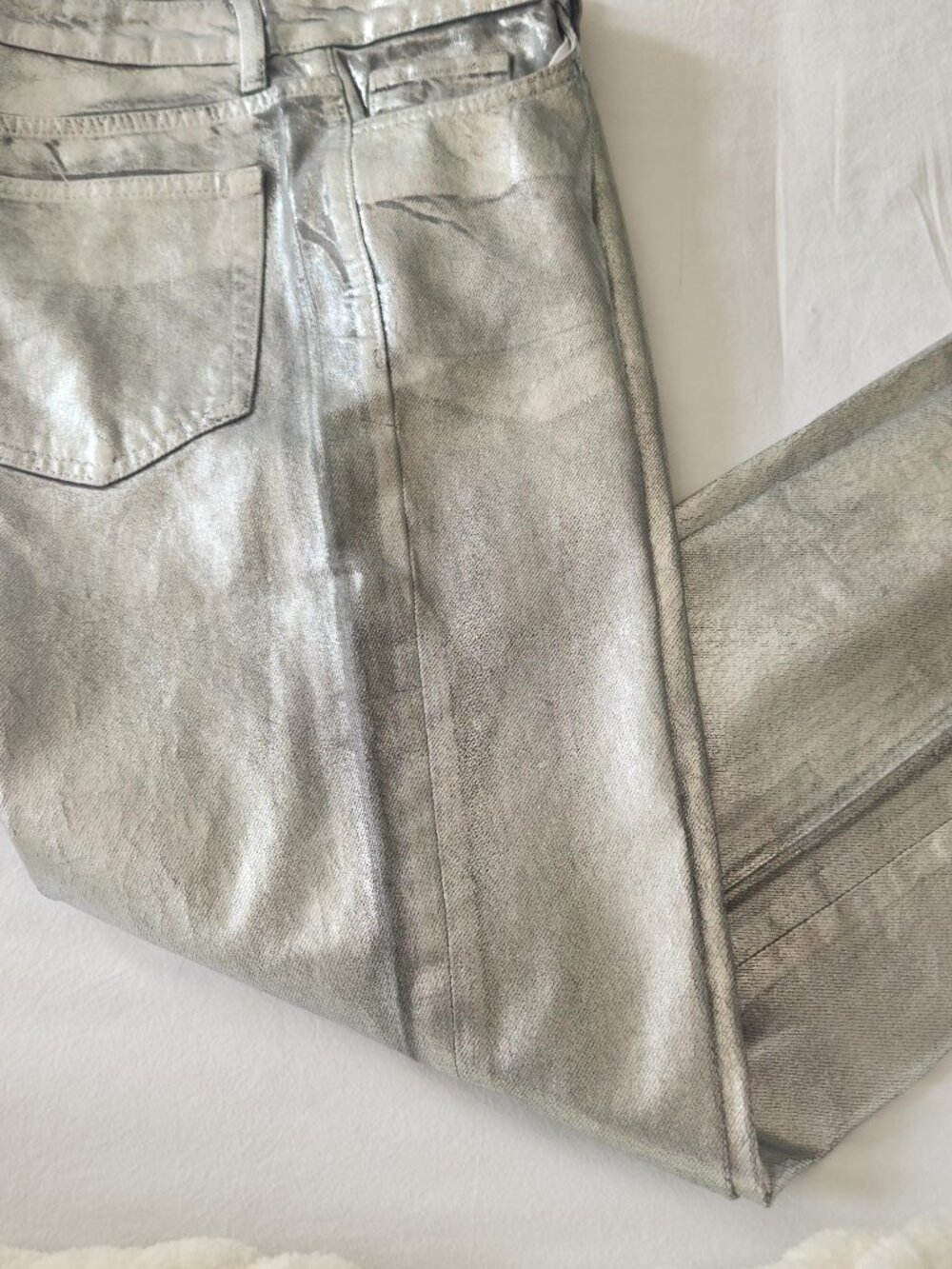 Silver Pleather Pants. High style and great fit
